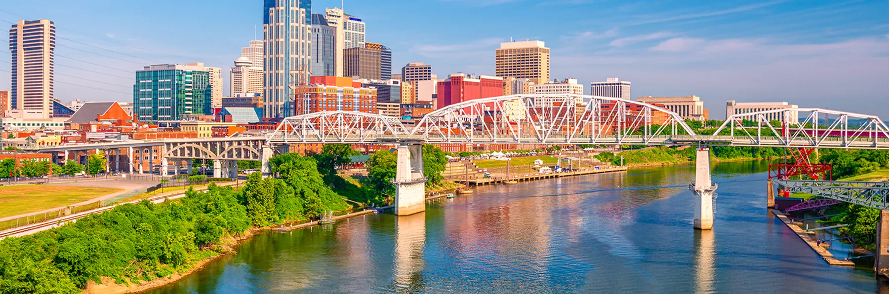 Nashville cityscape with bridge over river